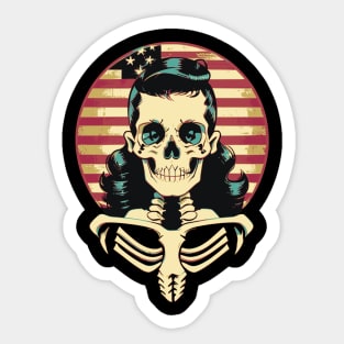 Fun Retro Patriotic Rockabilly Skeleton Sticker